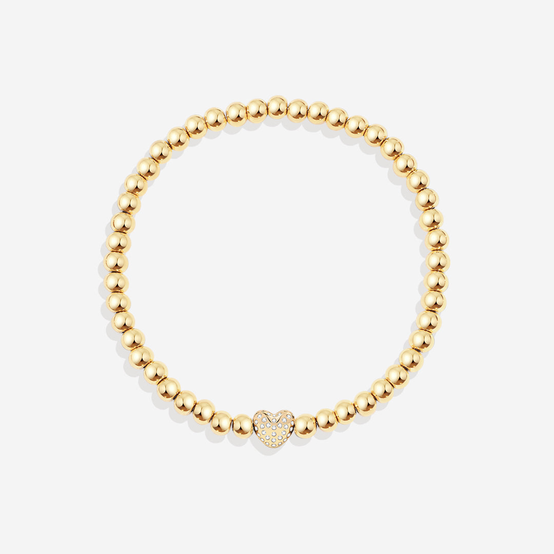 Pave Heart Gold Beaded Bracelet by Seeyoura