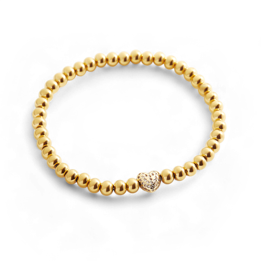 Pave Heart Gold Beaded Bracelet by Seeyoura