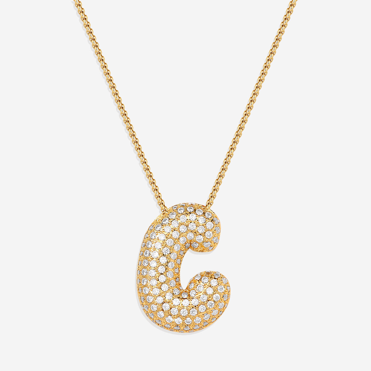 Pave Bubble Initial Necklace in gold, C by Seeyoura