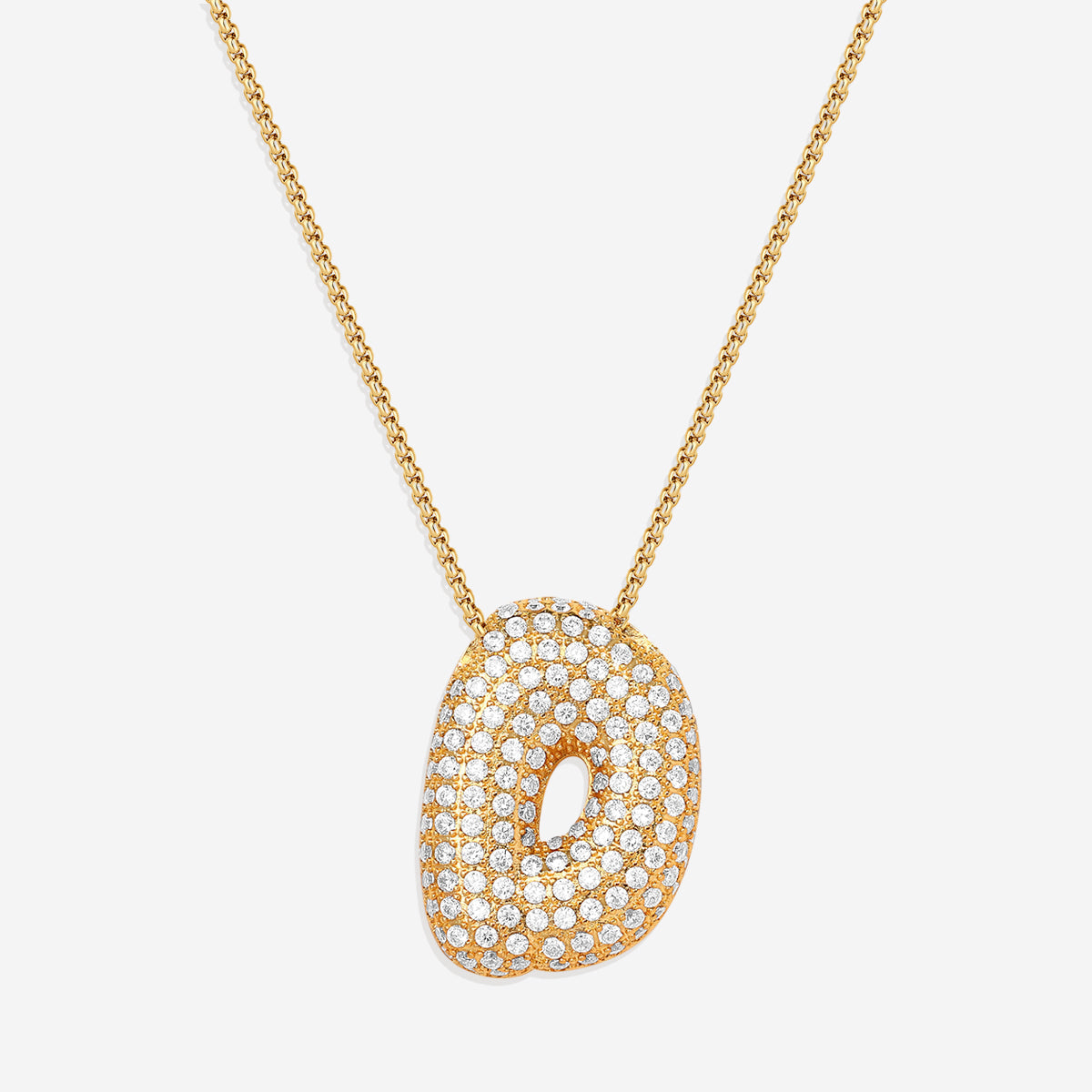 Pave Bubble Initial Necklace in gold, D by Seeyoura