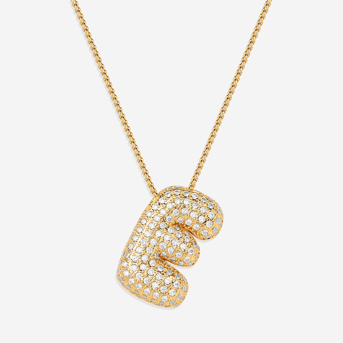 Pave Bubble Initial Necklace in gold, E by Seeyoura