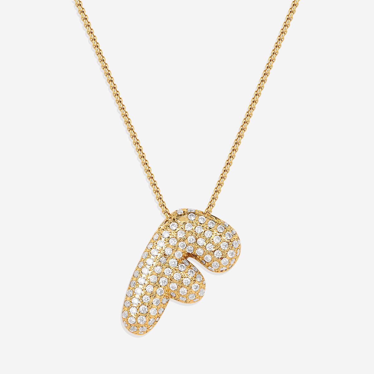 Pave Bubble Initial Necklace in gold, F by Seeyoura