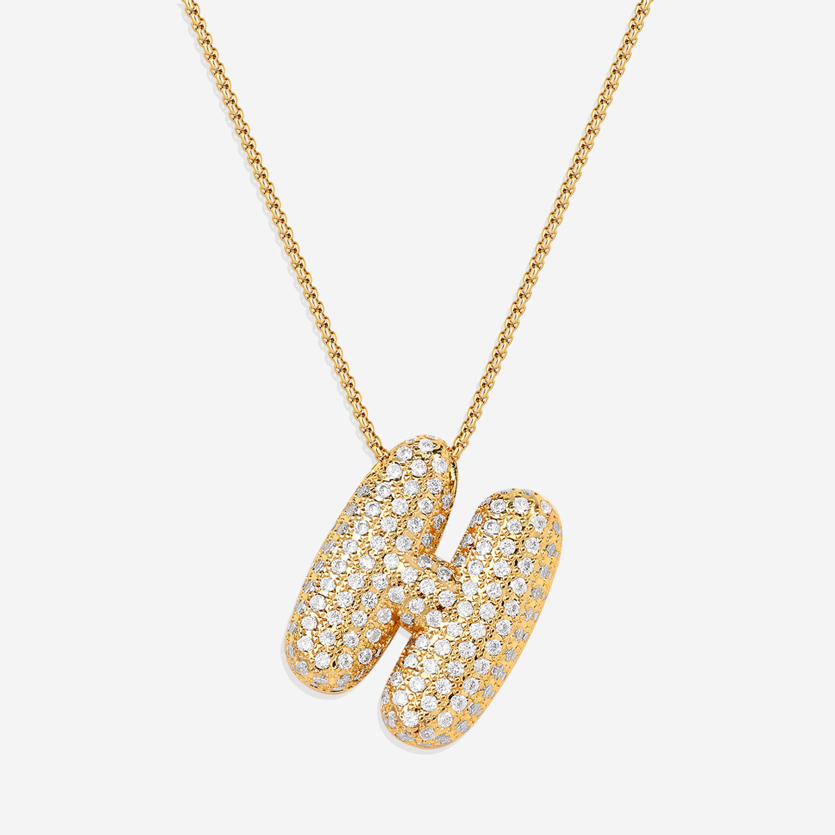 Pave Bubble Initial Necklace in gold, H by Seeyoura