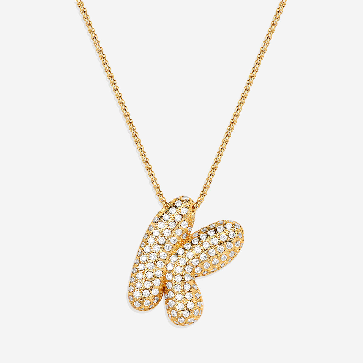 Pave Bubble Initial Necklace in gold, K by Seeyoura