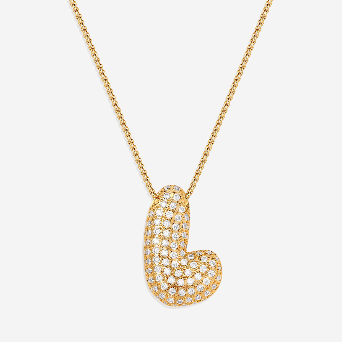 Pave Bubble Initial Necklace in gold, L by Seeyoura