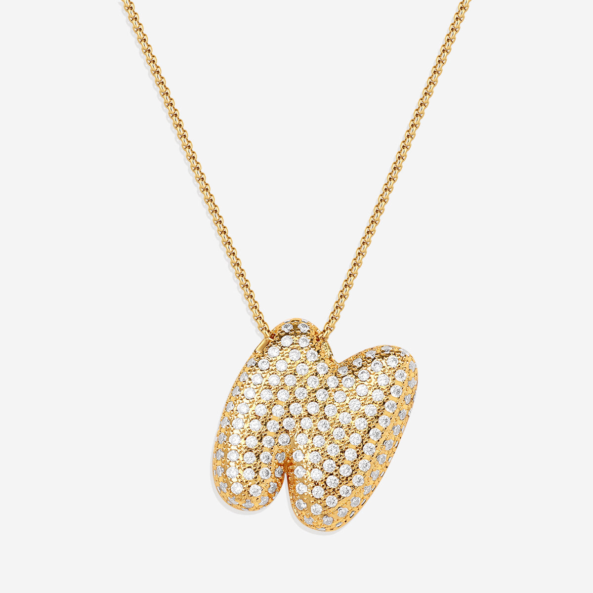 Pave Bubble Initial Necklace in gold, N by Seeyoura