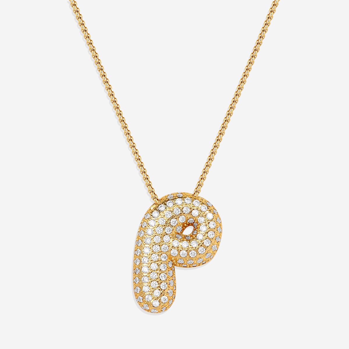 Pave Bubble Initial Necklace in gold, P by Seeyoura