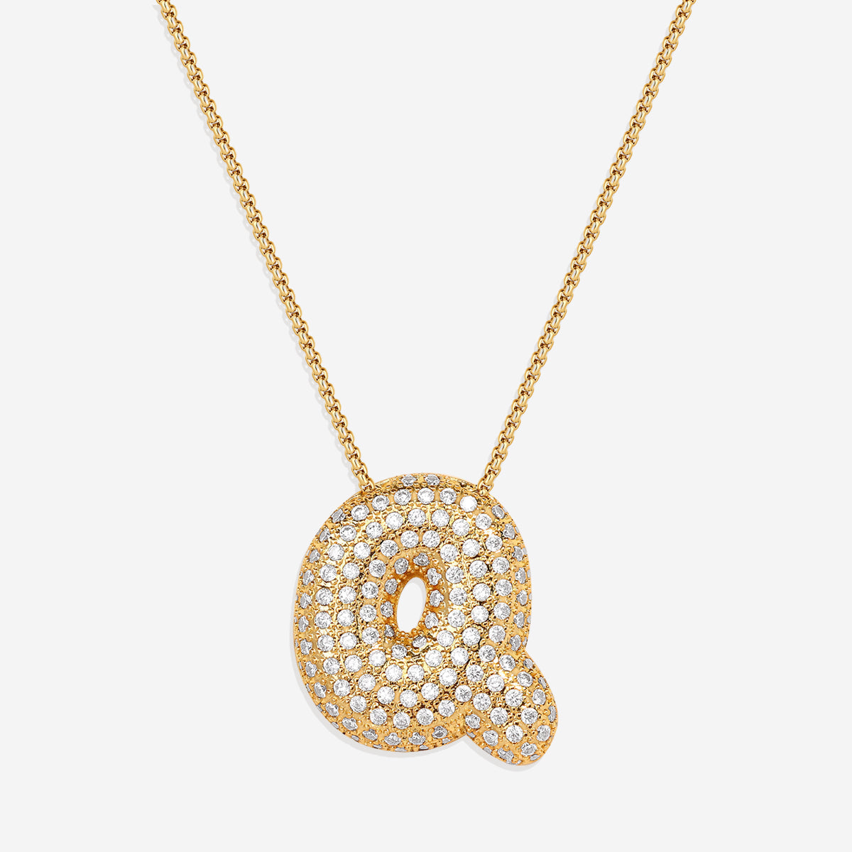 Pave Bubble Initial Necklace in gold, Q by Seeyoura