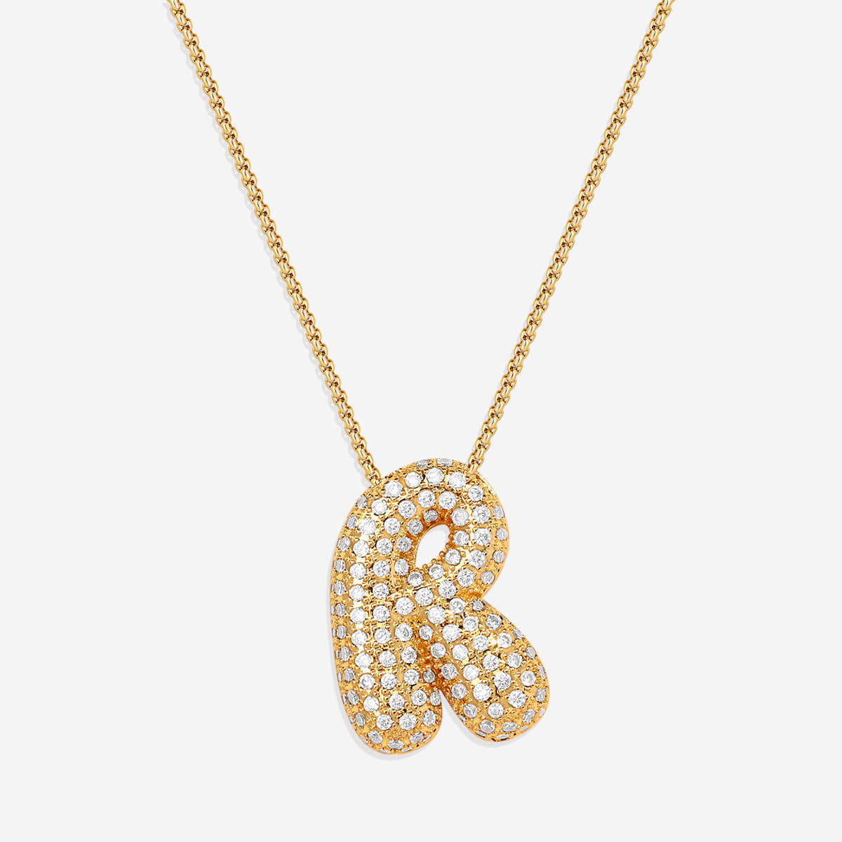 Pave Bubble Initial Necklace in gold, R by Seeyoura