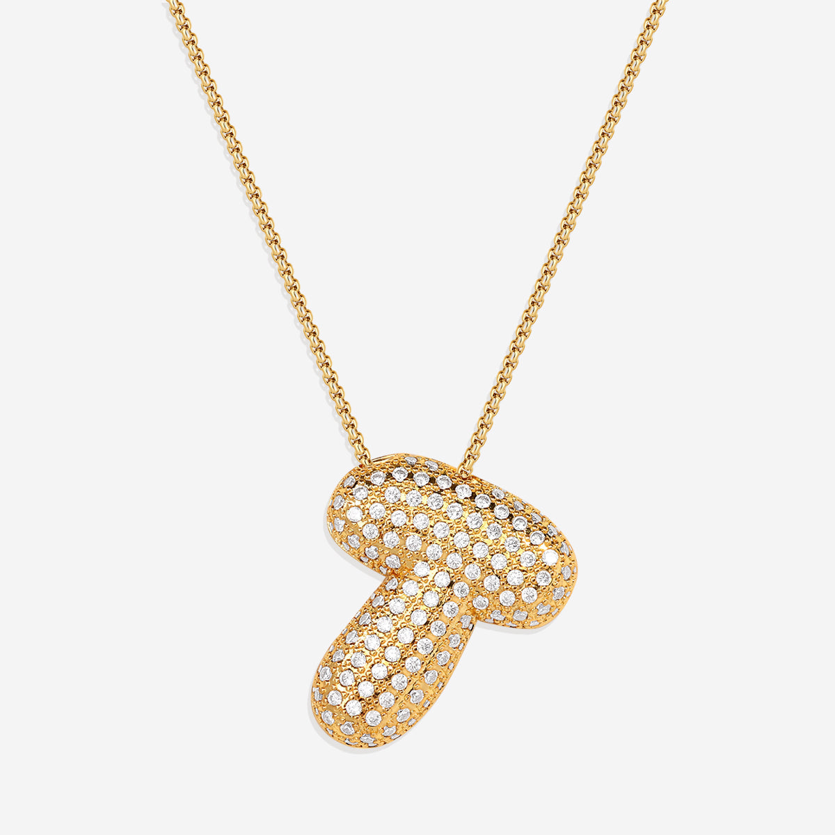 Pave Bubble Initial Necklace in gold, T by Seeyoura