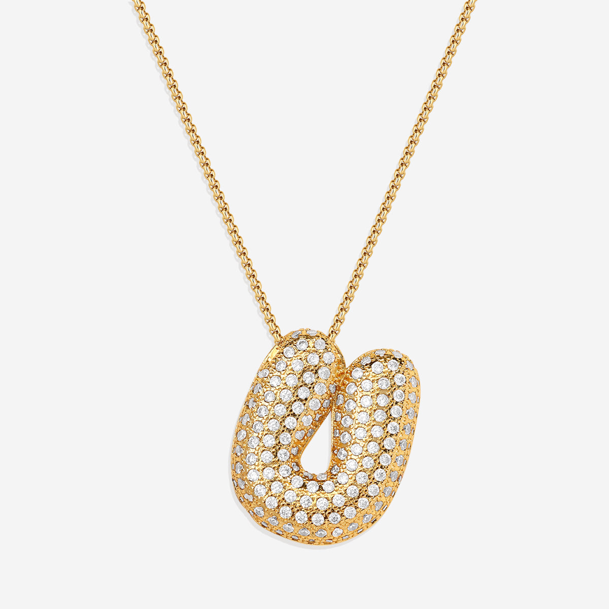 Pave Bubble Initial Necklace in gold, U by Seeyoura
