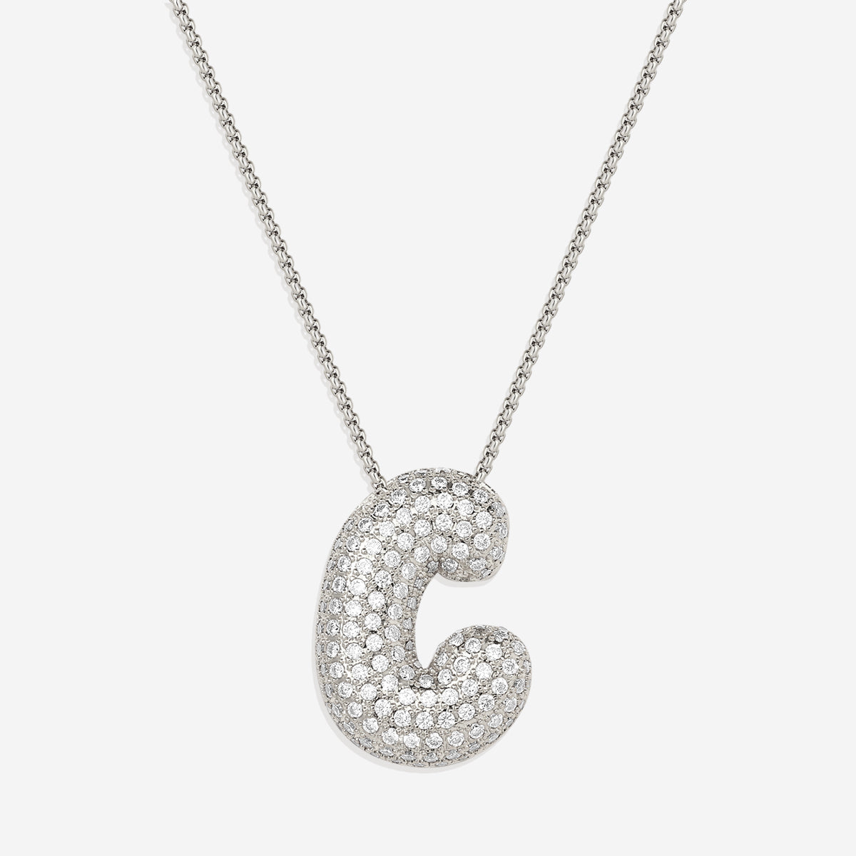 Pave Bubble Initial Necklace in silver, C by Seeyoura