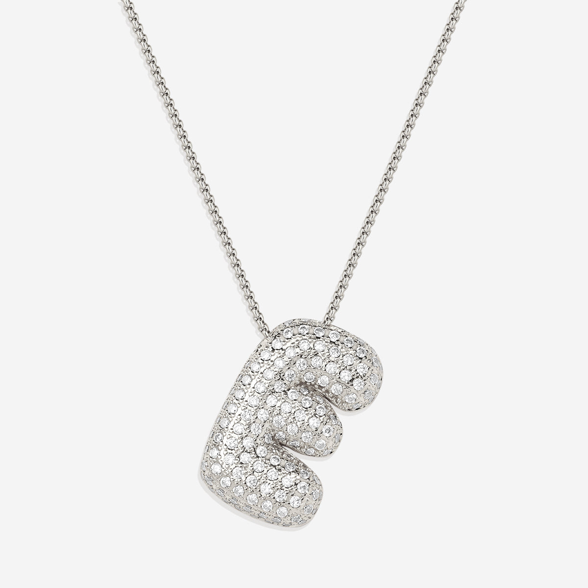 Pave Bubble Initial Necklace in silver, E by Seeyoura