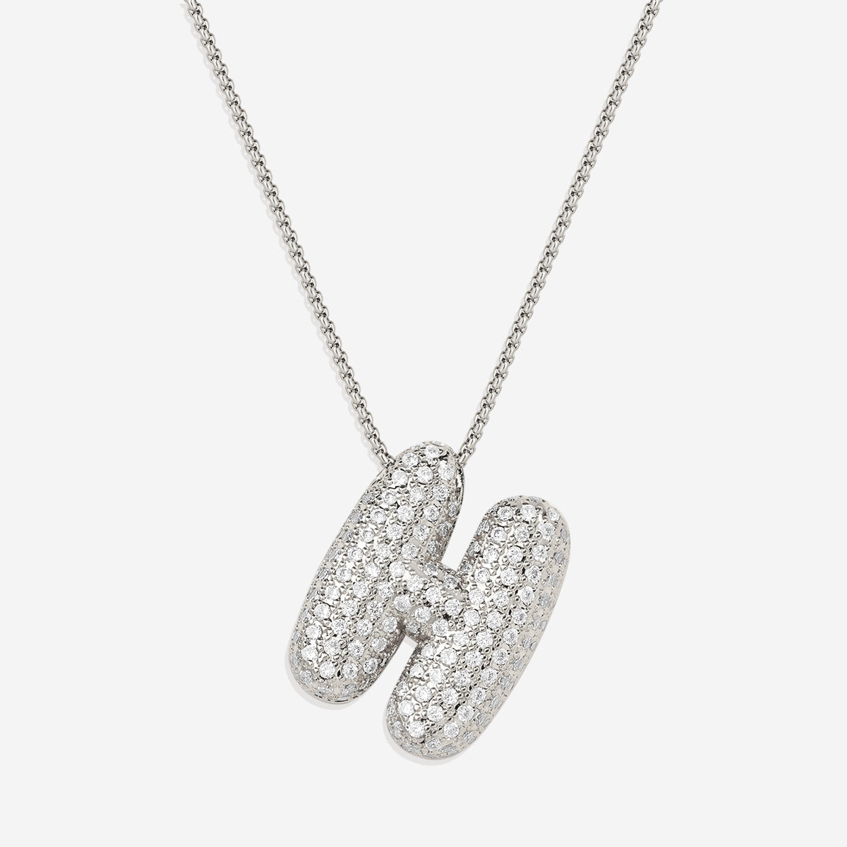 Pave Bubble Initial Necklace in silver, H by Seeyoura