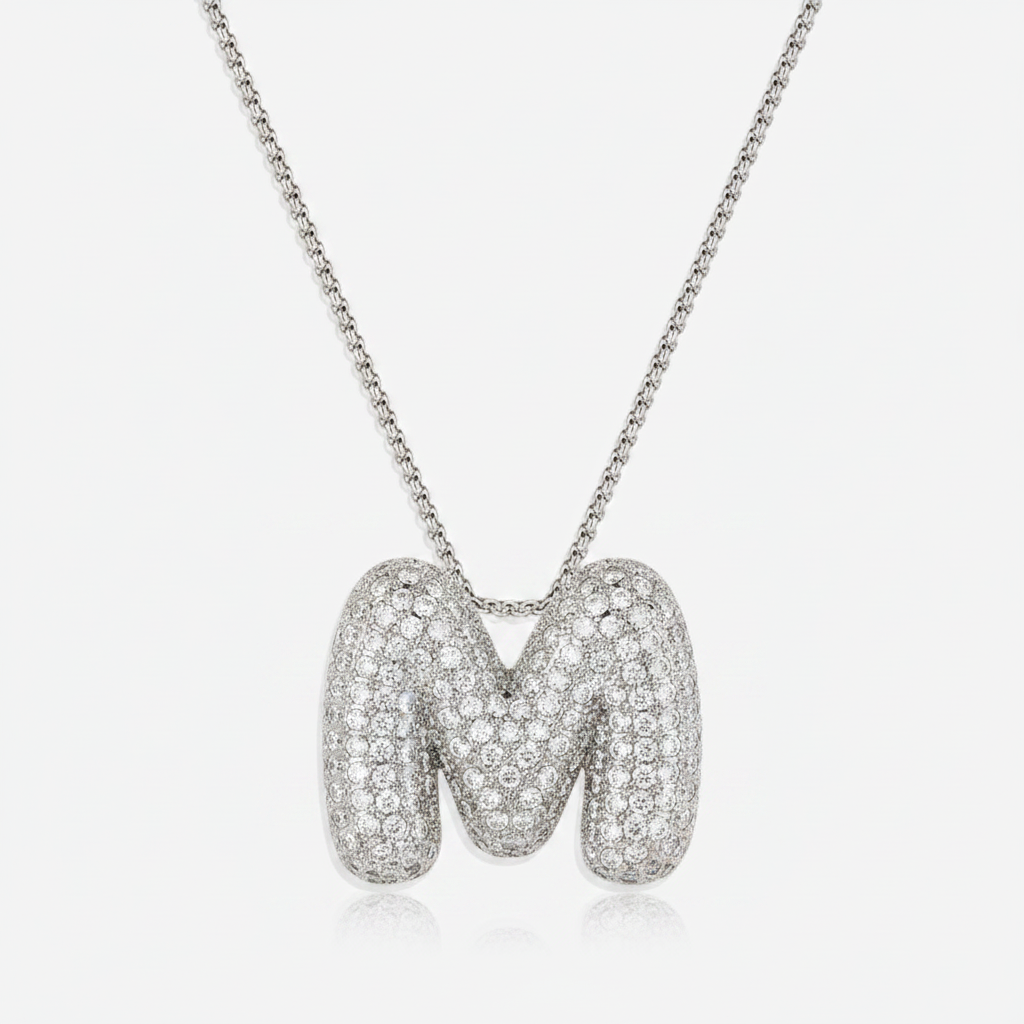 Pave Bubble Initial Necklace in silver, M by Seeyoura
