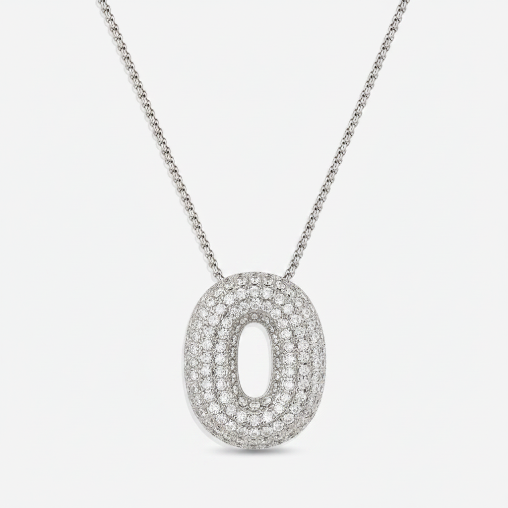 Pave Bubble Initial Necklace in silver, O by Seeyoura