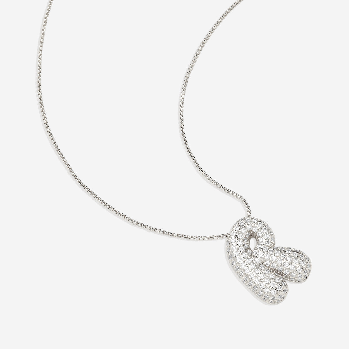 Pave Bubble Initial Necklace in silver, R by Seeyoura