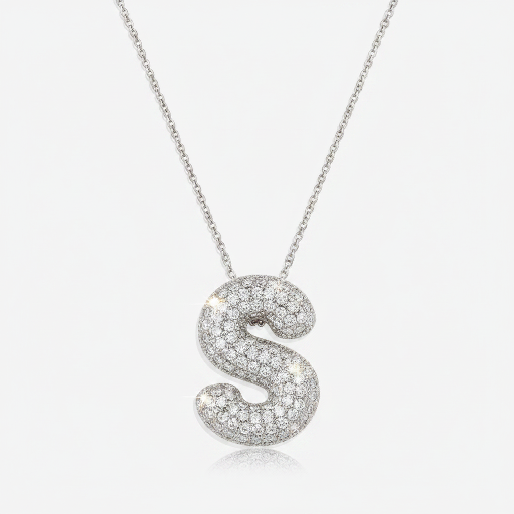 Pave Bubble Initial Necklace in silver, S by Seeyoura