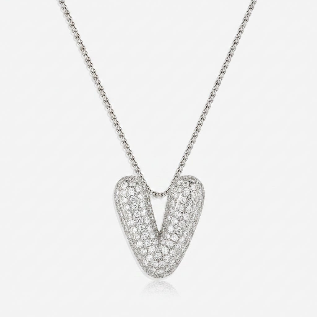Pave Bubble Initial Necklace in silver, V by Seeyoura