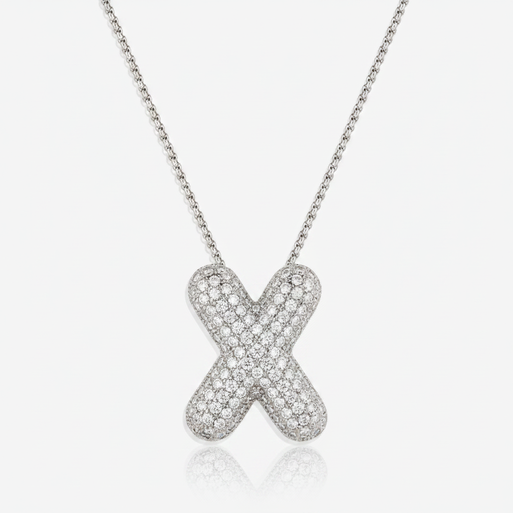 Pave Bubble Initial Necklace in silver, X by Seeyoura