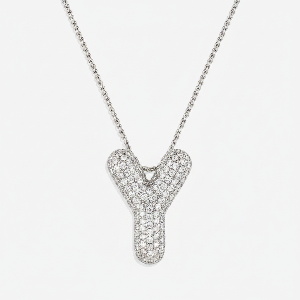 Pave Bubble Initial Necklace in silver, Y by Seeyoura