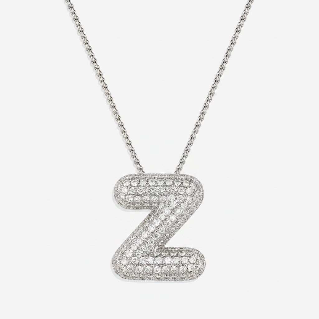 Pave Bubble Initial Necklace in silver, Z by Seeyoura