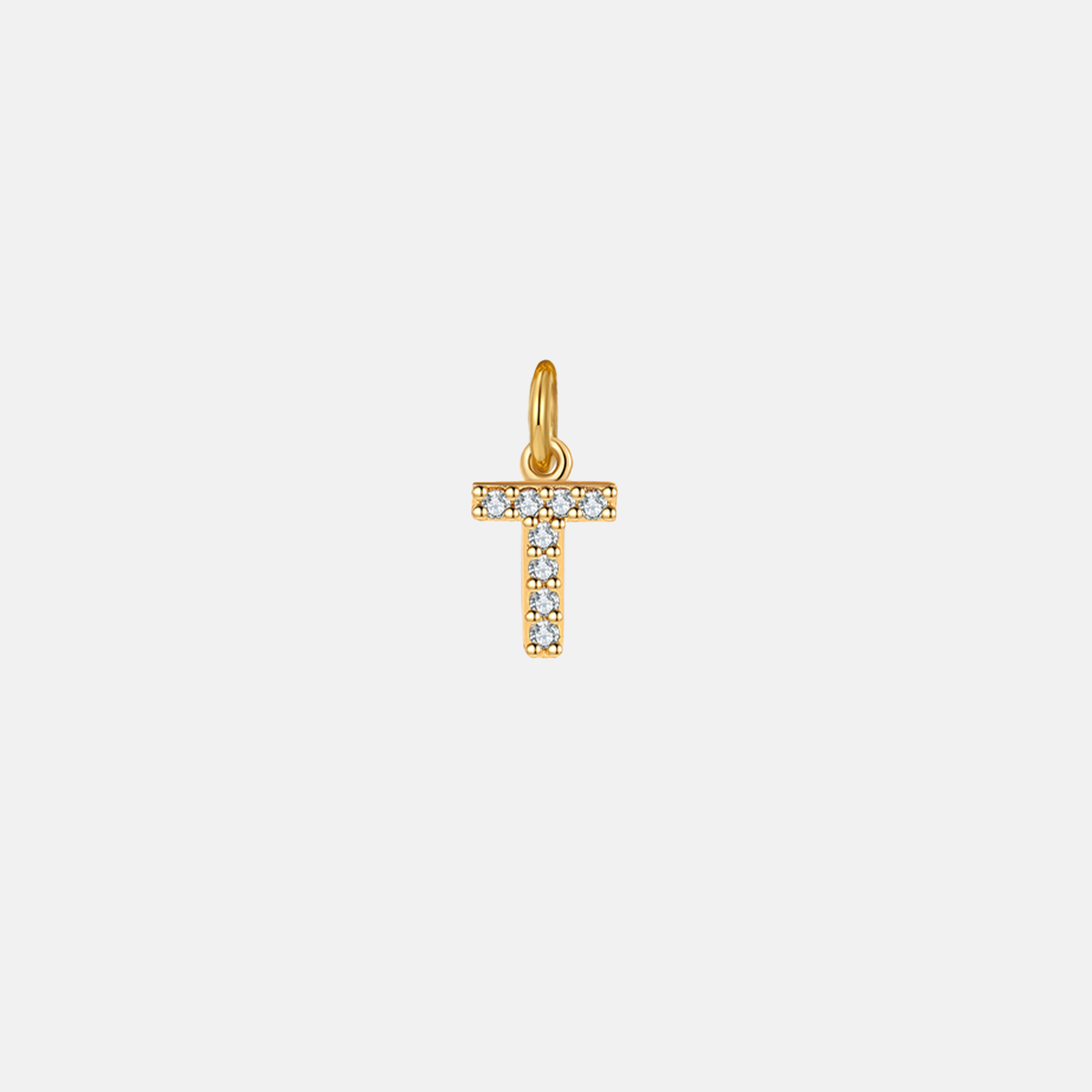 Dainty Pavé Initial Charm in 18-k-gold-over-sterling-silver, T by Seeyoura