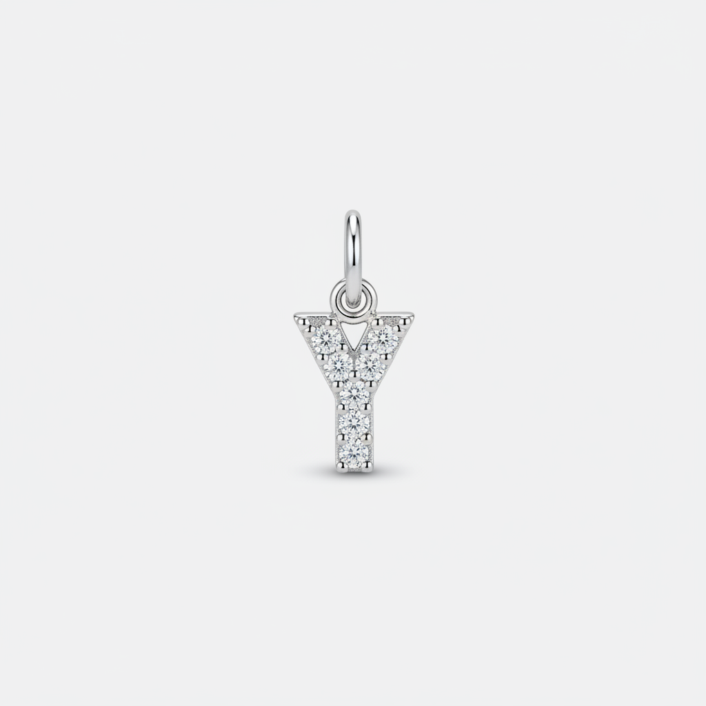 Dainty Pavé Initial Charm in 925-sterling-silver, Y by Seeyoura
