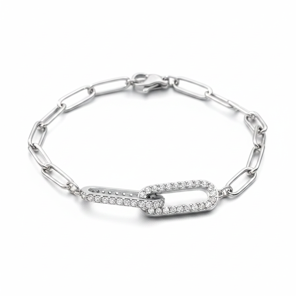 Pave Paperclip Chain Bracelet in silver by Seeyoura
