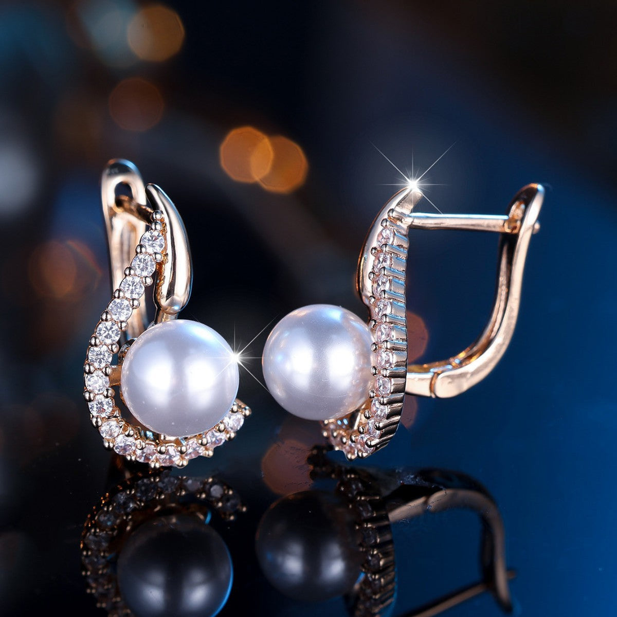 Pearl and Zirconia Drop Earrings for Women by Seeyoura