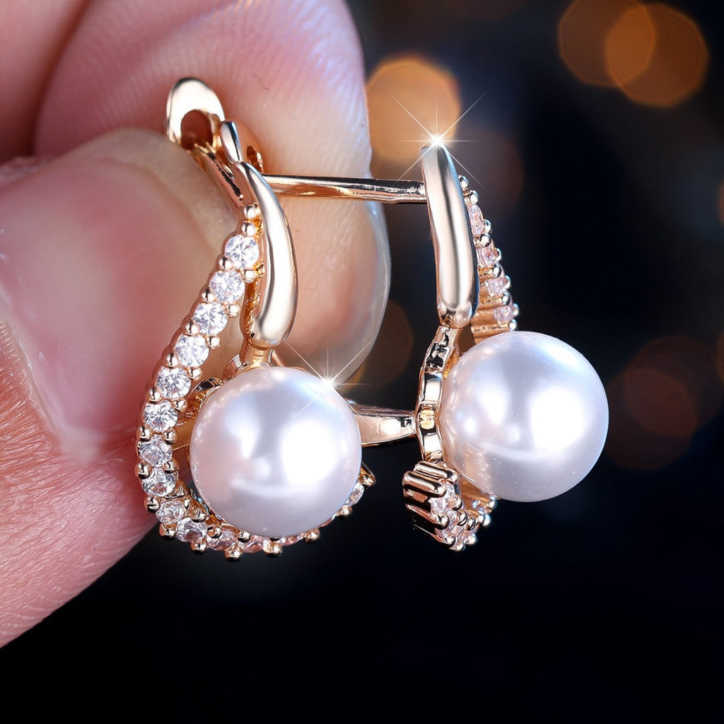 Pearl and Zirconia Drop Earrings for Women by Seeyoura