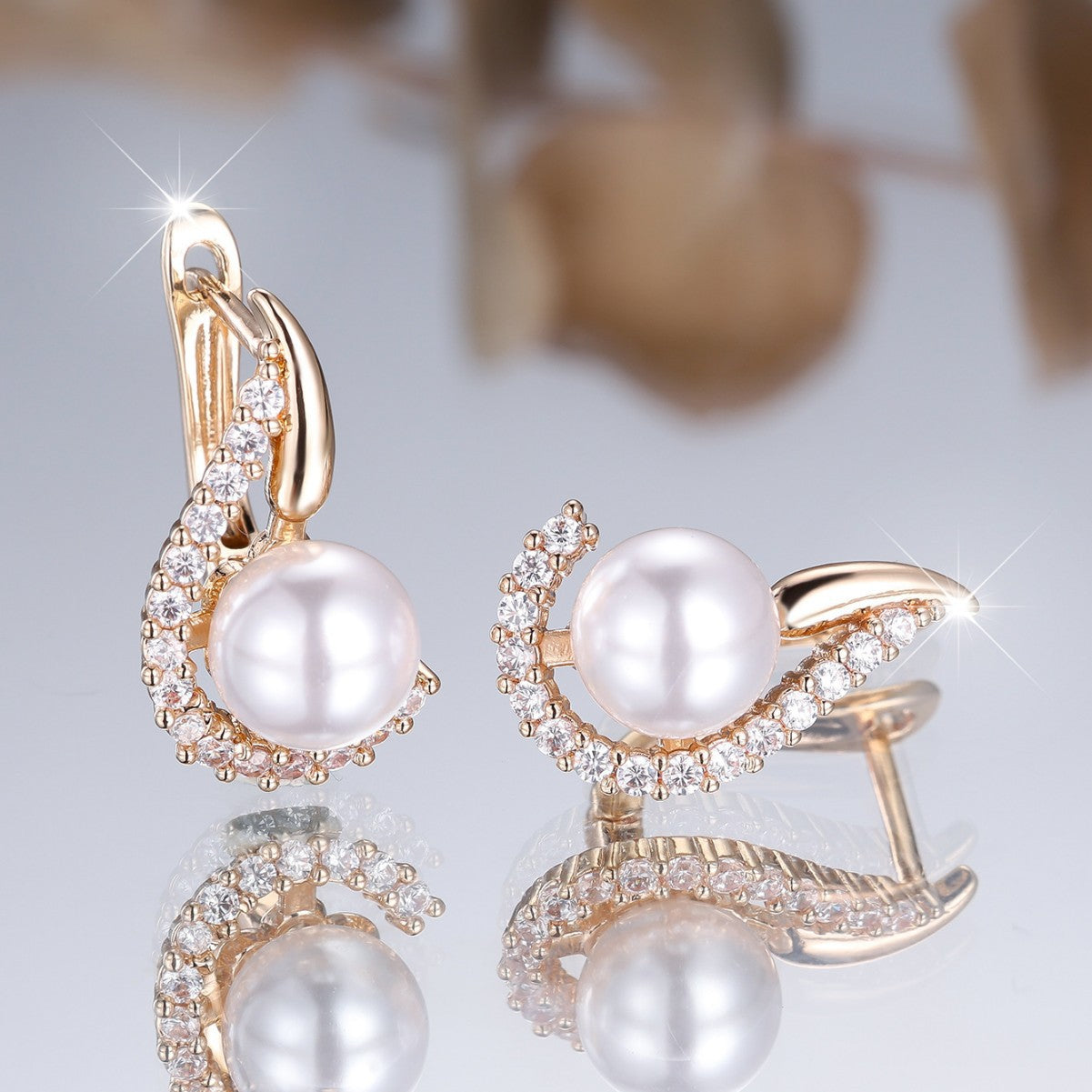 Pearl and Zirconia Drop Earrings for Women by Seeyoura
