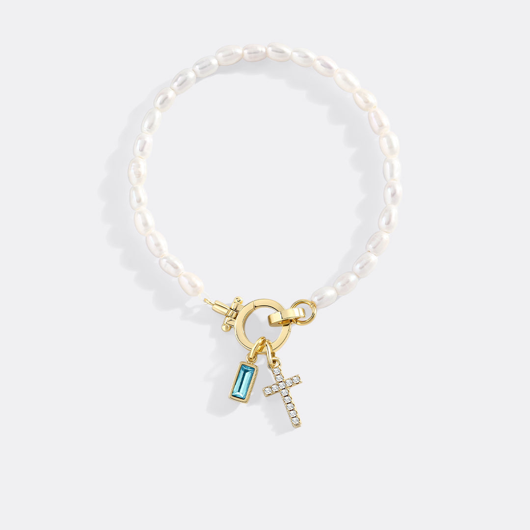 Pearl Cross Charm Bracelet in blue-topaz-december by Seeyoura