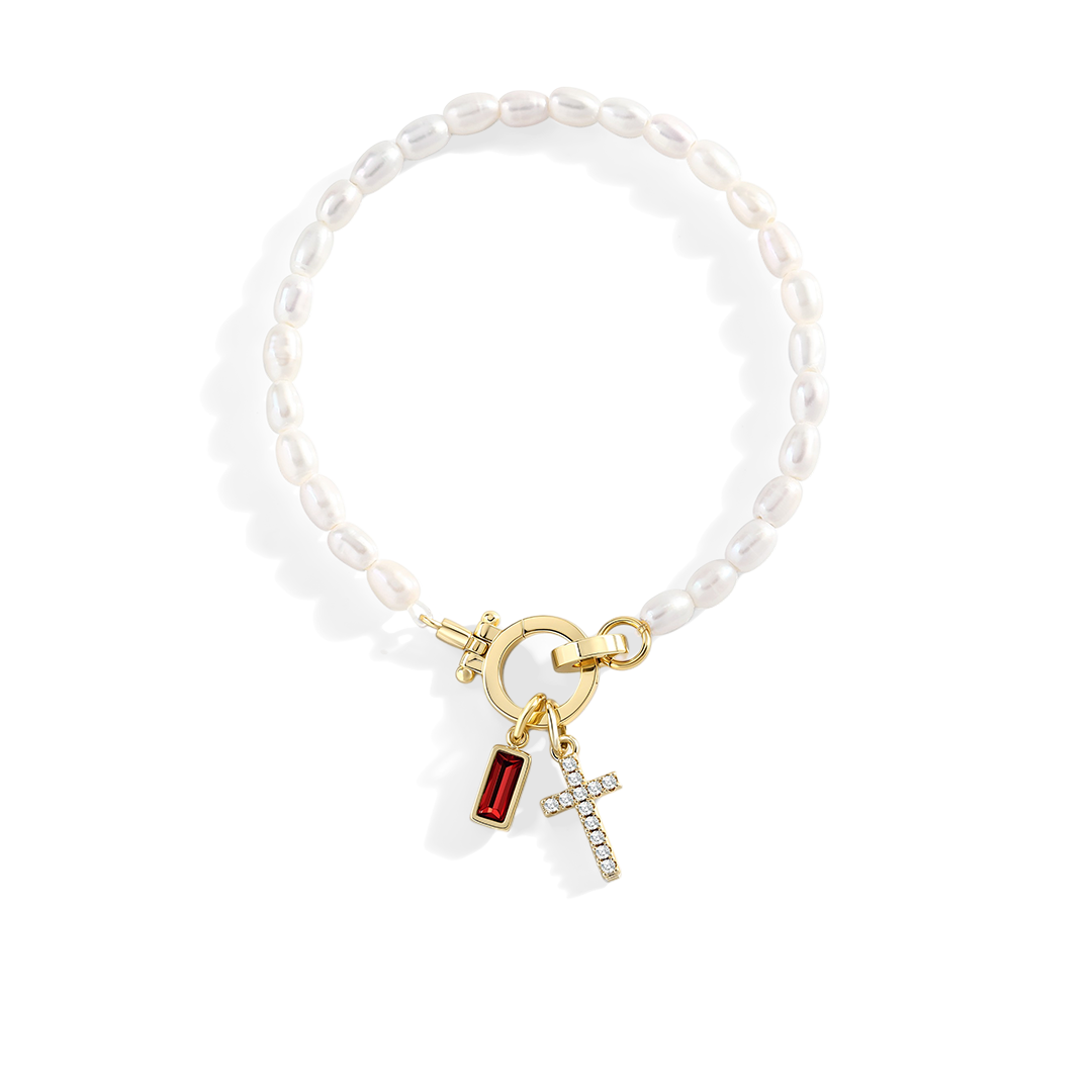 Pearl Cross Charm Bracelet by Seeyoura