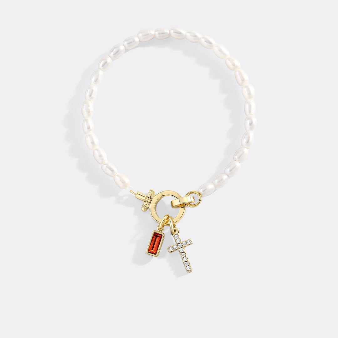 Pearl Cross Charm Bracelet in ruby-july by Seeyoura