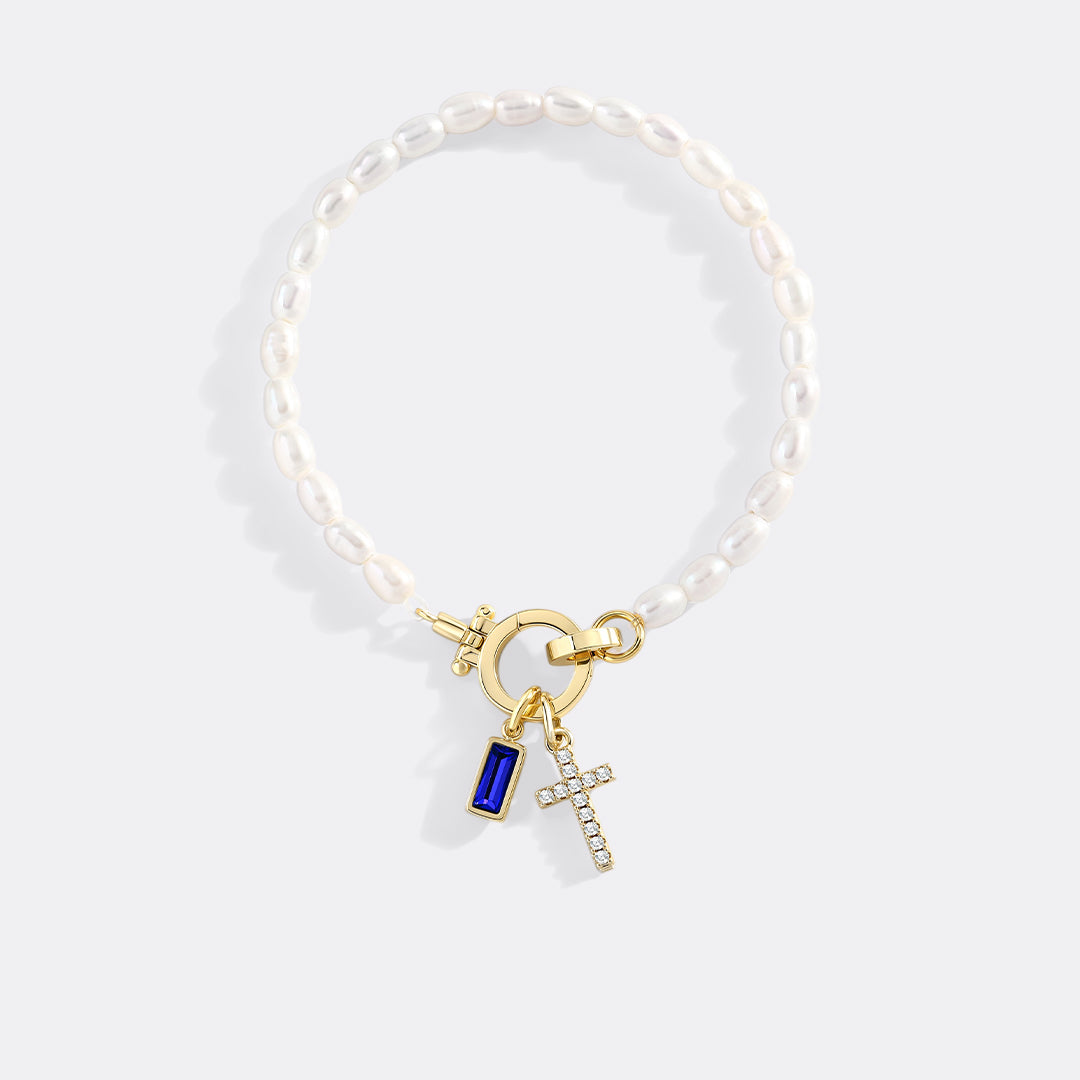 Pearl Cross Charm Bracelet in sapphire-september by Seeyoura