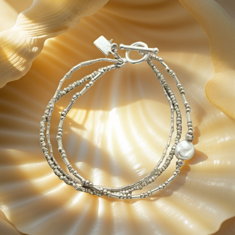 Pearl Triple Strand Bracelet for Women in Silver by Seeyoura