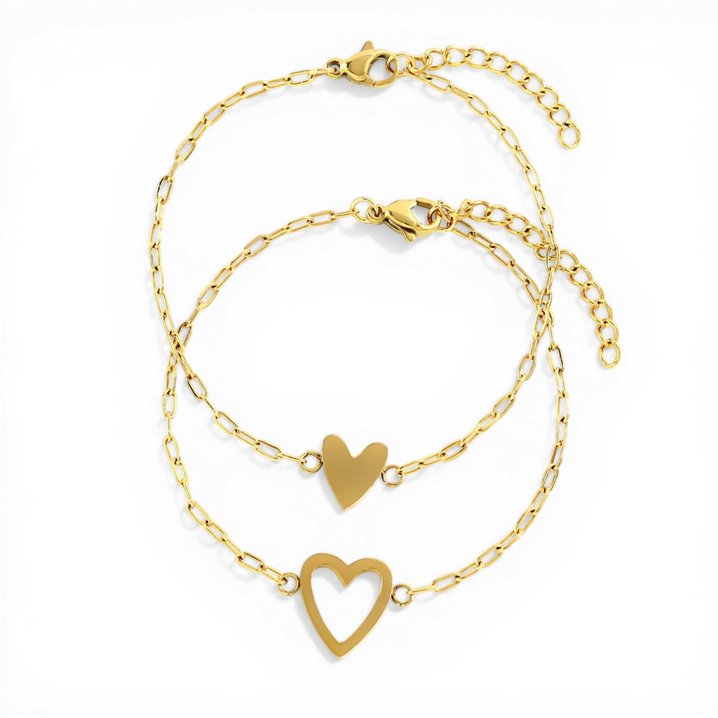 Perfect Fit Heart Bracelet Set in Gold, 7"+1" by Seeyoura
