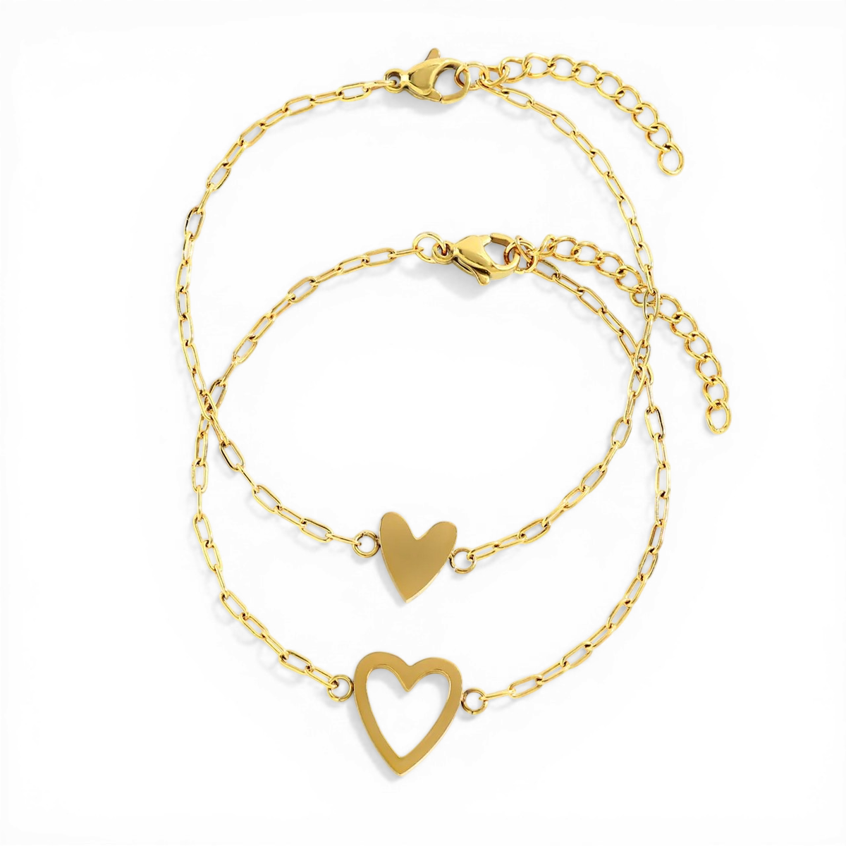 Perfect Fit Heart Bracelet Set in Gold, 7"+1" by Seeyoura