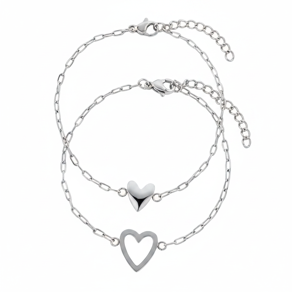 Perfect Fit Heart Bracelet Set in Silver, 7"+1" by Seeyoura