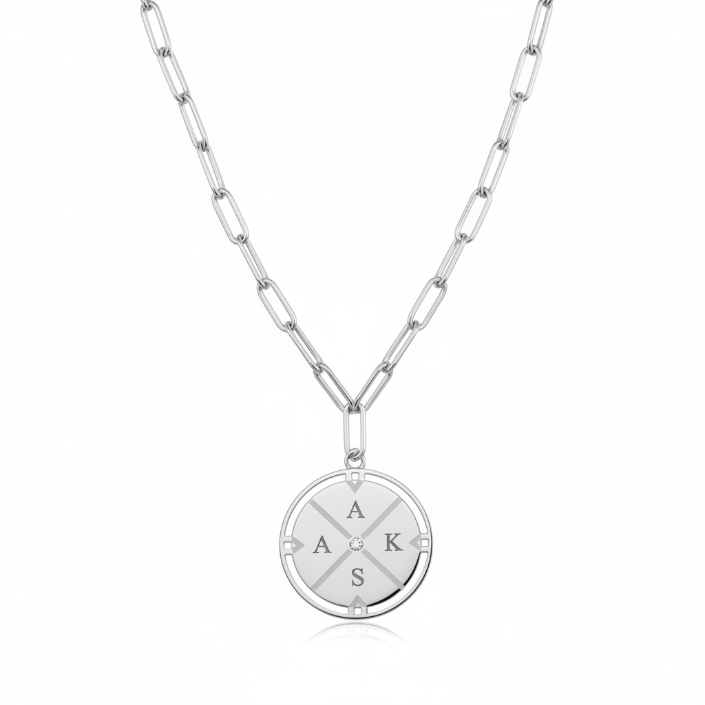 Personalized Compass Pendant Necklace in silver by Seeyoura