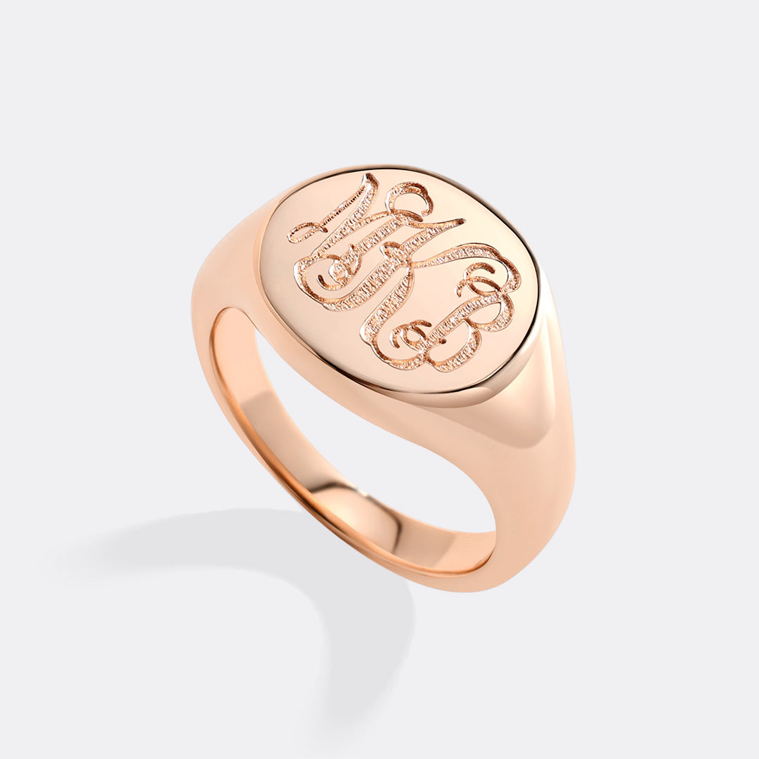Monogram Signet Ring in 18-k-rose-gold-plated by Seeyoura