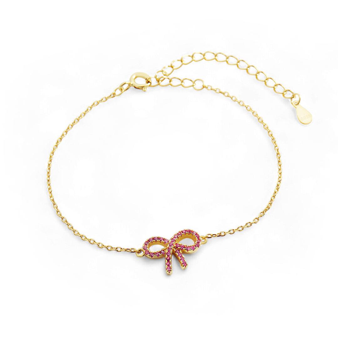 Pink Pavé Bow Bracelet in gold by Seeyoura