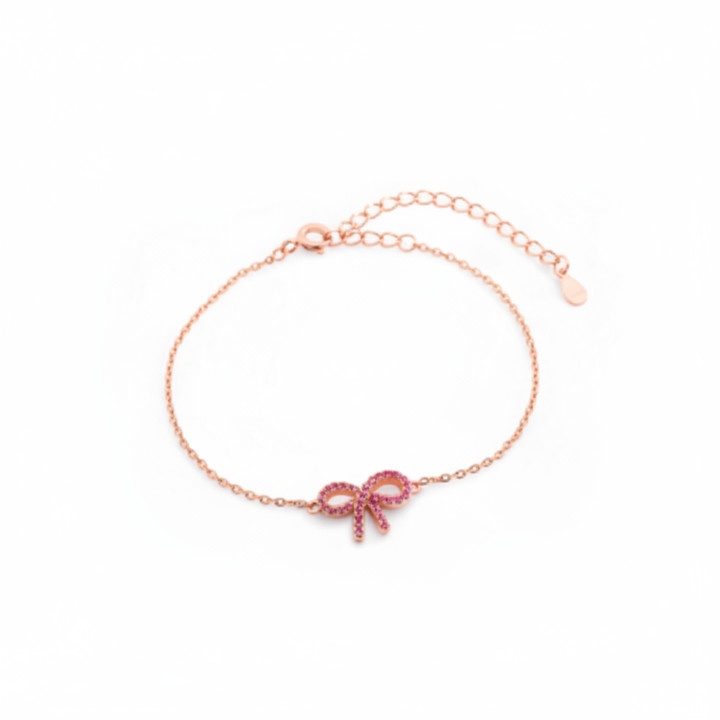Pink Pavé Bow Bracelet in rose-gold by Seeyoura