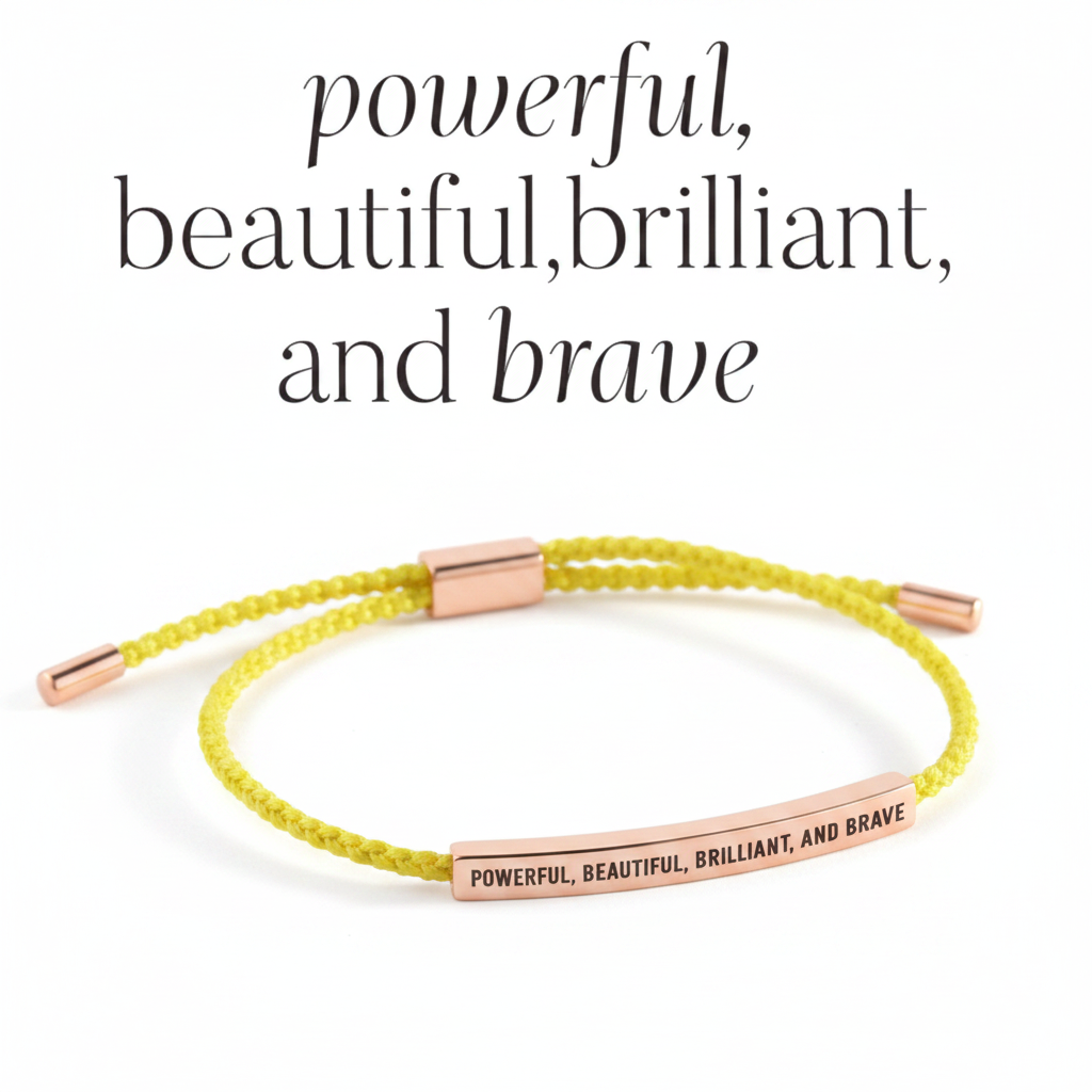 Powerful, Beautiful, Brilliant, and Brave Inspire Bracelet in Lemon Yellow, 18-k-rose-gold-plated by Seeyoura