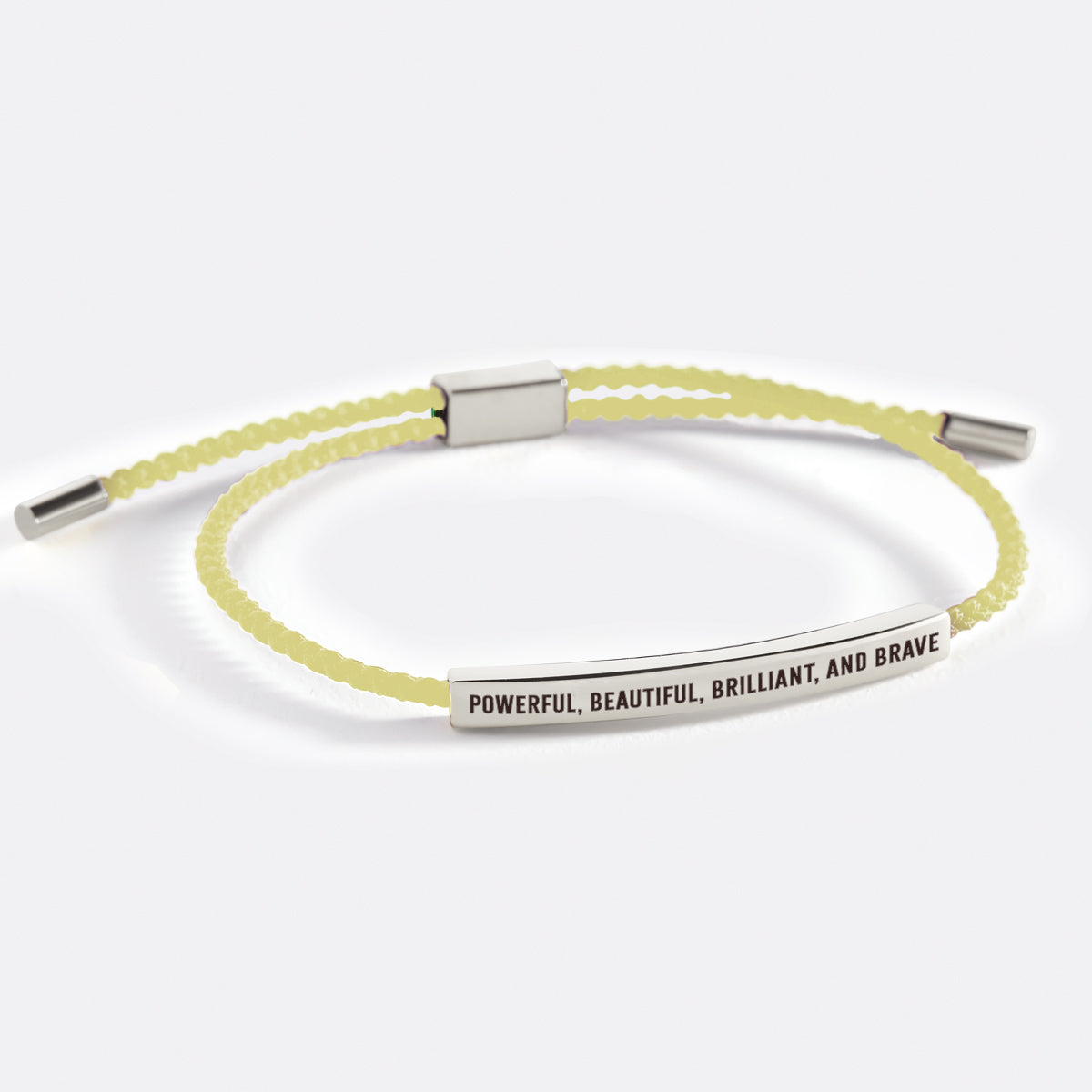 Powerful, Beautiful, Brilliant, and Brave Inspire Bracelet in Lemon Yellow, silver by Seeyoura