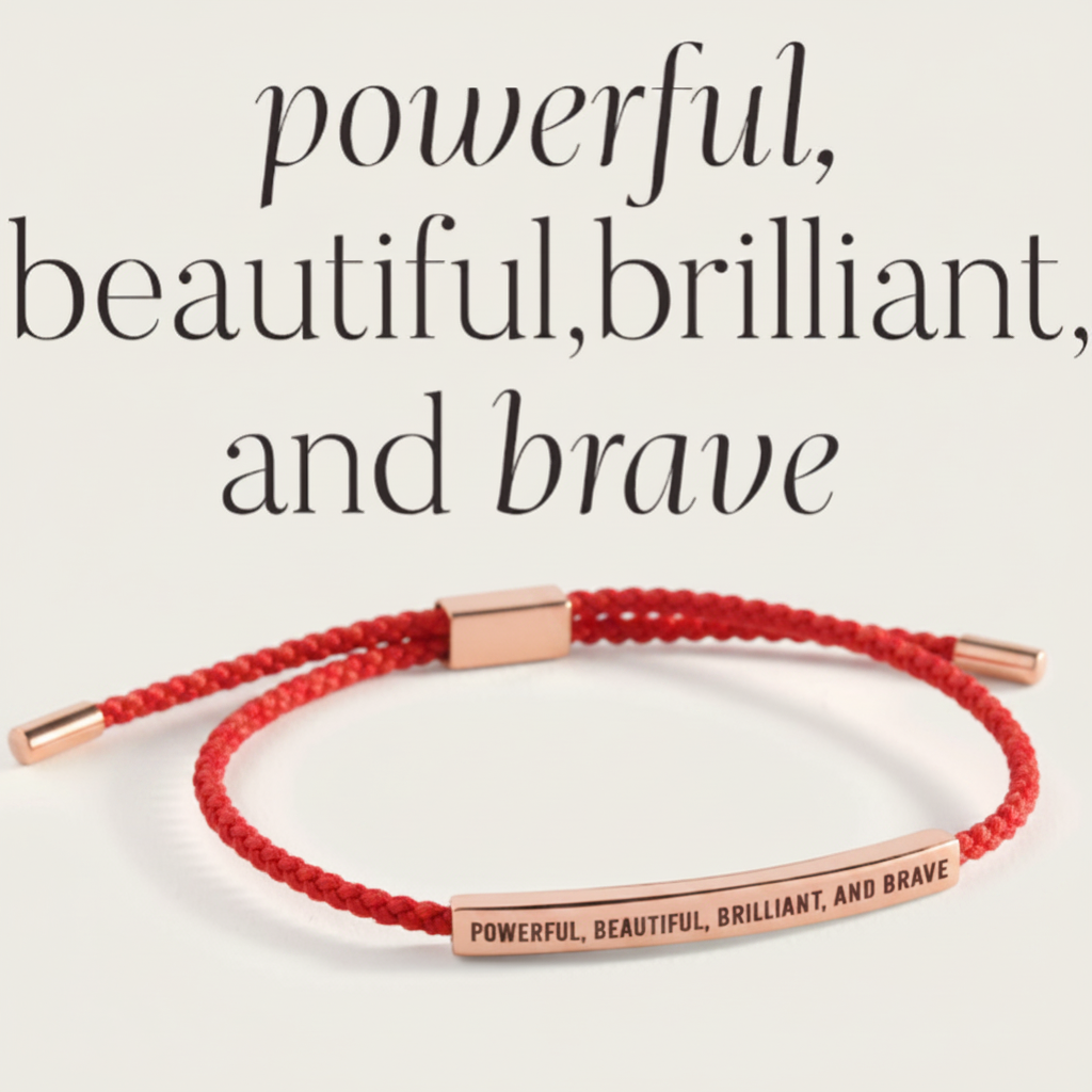 Powerful, Beautiful, Brilliant, and Brave Inspire Bracelet in Lucky Red, 18-k-rose-gold-plated by Seeyoura