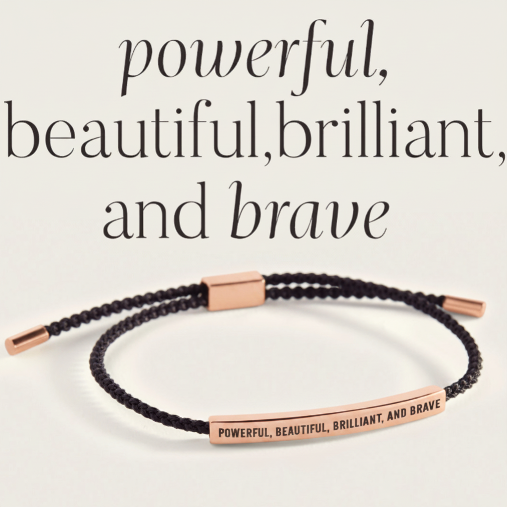 Powerful, Beautiful, Brilliant, and Brave Inspire Bracelet in Midnight Black, 18-k-rose-gold-plated by Seeyoura