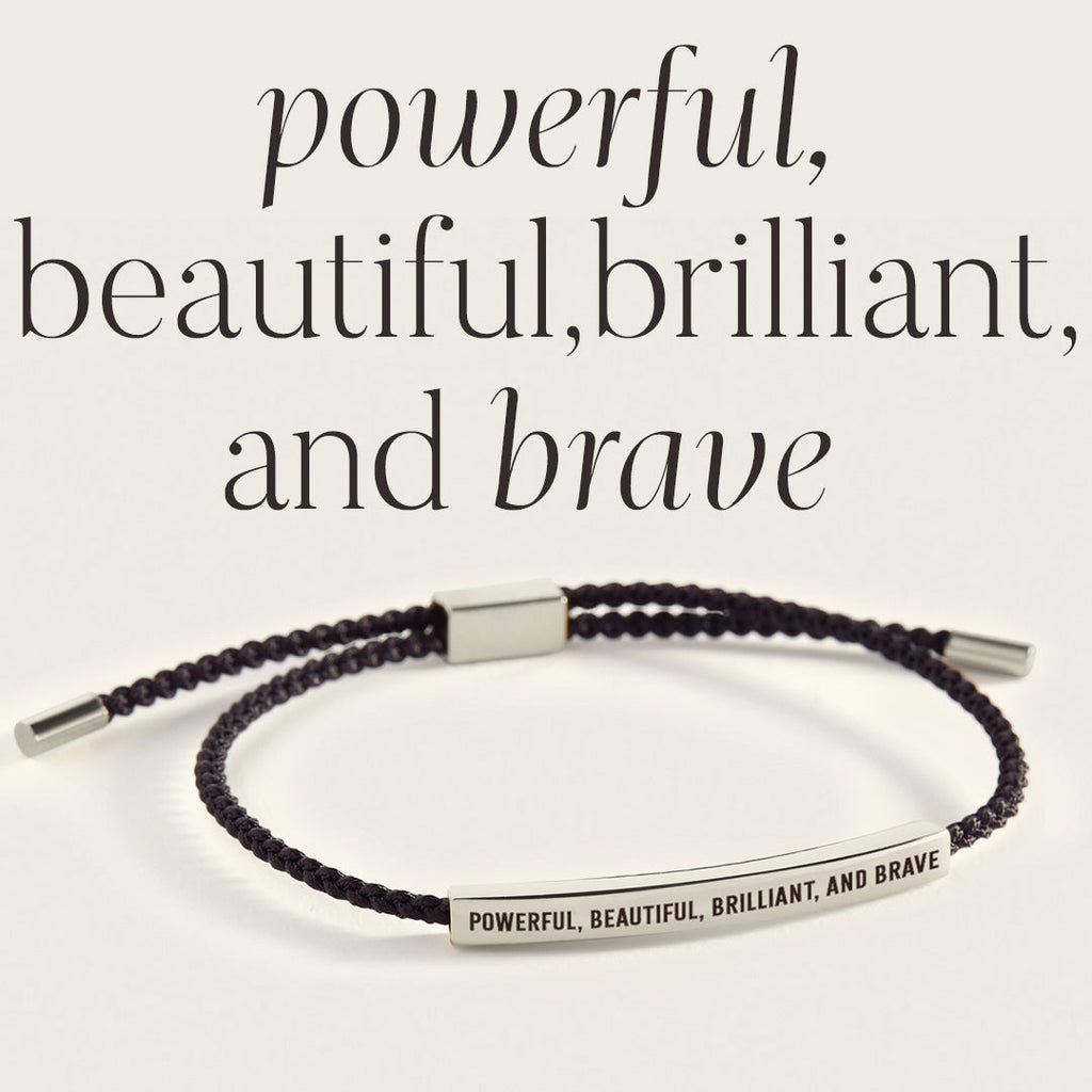 Powerful, Beautiful, Brilliant, and Brave Inspire Bracelet in Midnight Black, silver by Seeyoura