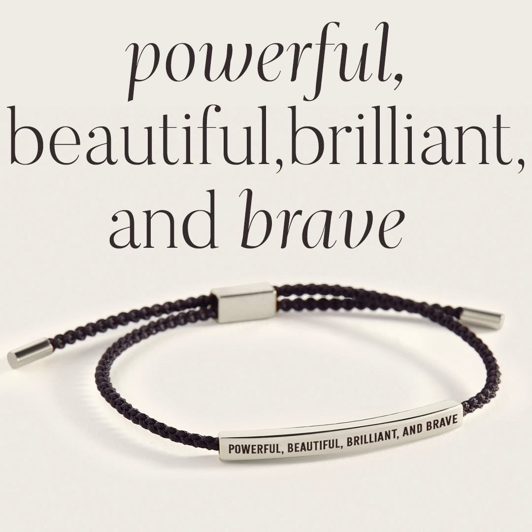 Powerful, Beautiful, Brilliant, and Brave Inspire Bracelet in Midnight Black, silver by Seeyoura